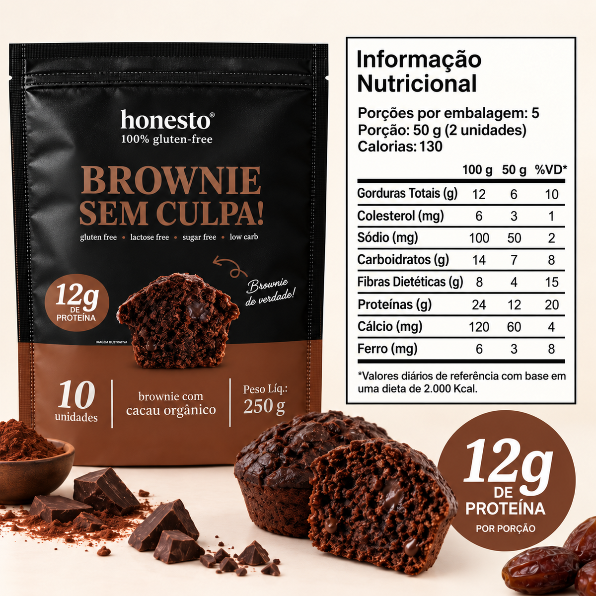 Tabela nutricional do Brownie Sem Culpa Honesto sem glúten
