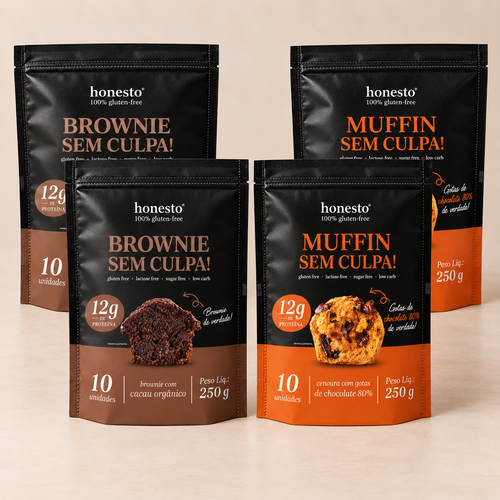 Combo Sem Culpa Honesto com 2 Brownies e 2 Muffins de Cenoura com Gotas de Chocolate 80%