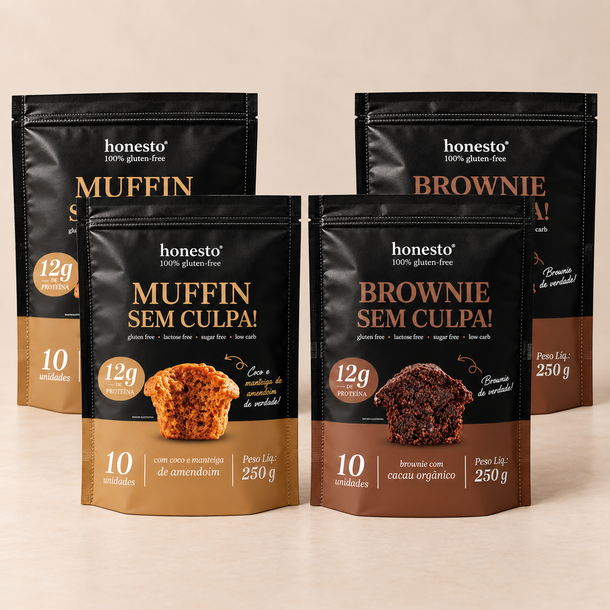 Combo Sem Culpa Honesto com 2 Brownies e 2 Muffins de Coco e Manteiga de Amendoim sem glúten