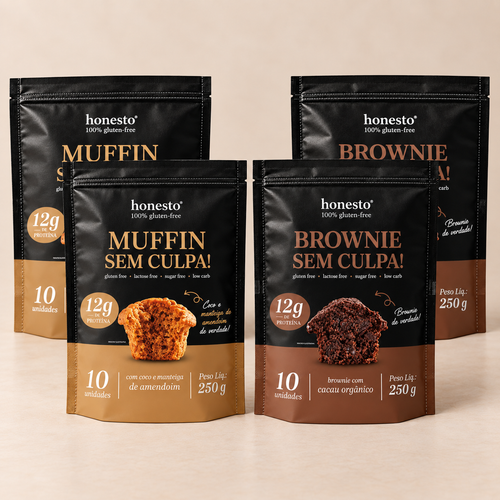 Combo Sem Culpa Honesto com 2 Brownies e 2 Muffins de Coco e Manteiga de Amendoim sem glúten
