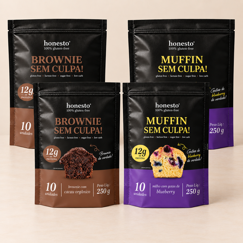 Combo Sem Culpa Honesto com 2 Brownies e 2 Muffins Milho & Blueberry sem glúten.