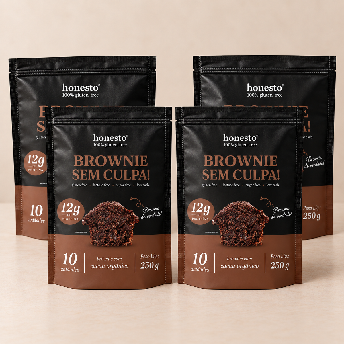 Combo com 4 pacotes de Brownie Sem Culpa Honesto sem glúten