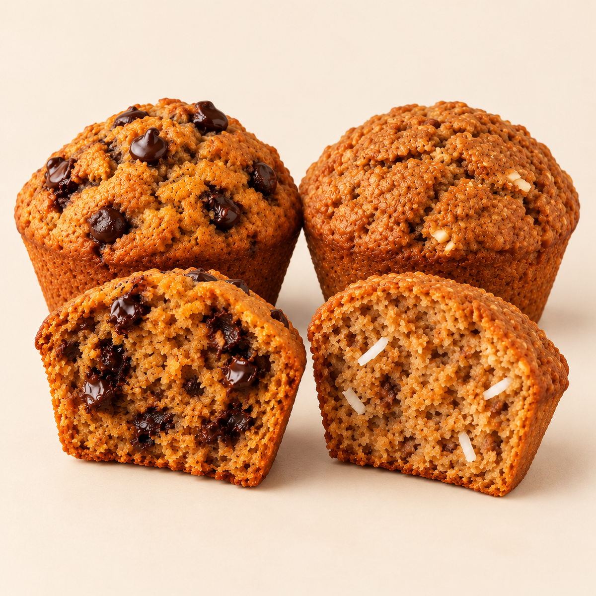 Muffins Coco e Manteiga de Amendoim e Cenoura com Chocolate 80% Honesto sem glúten