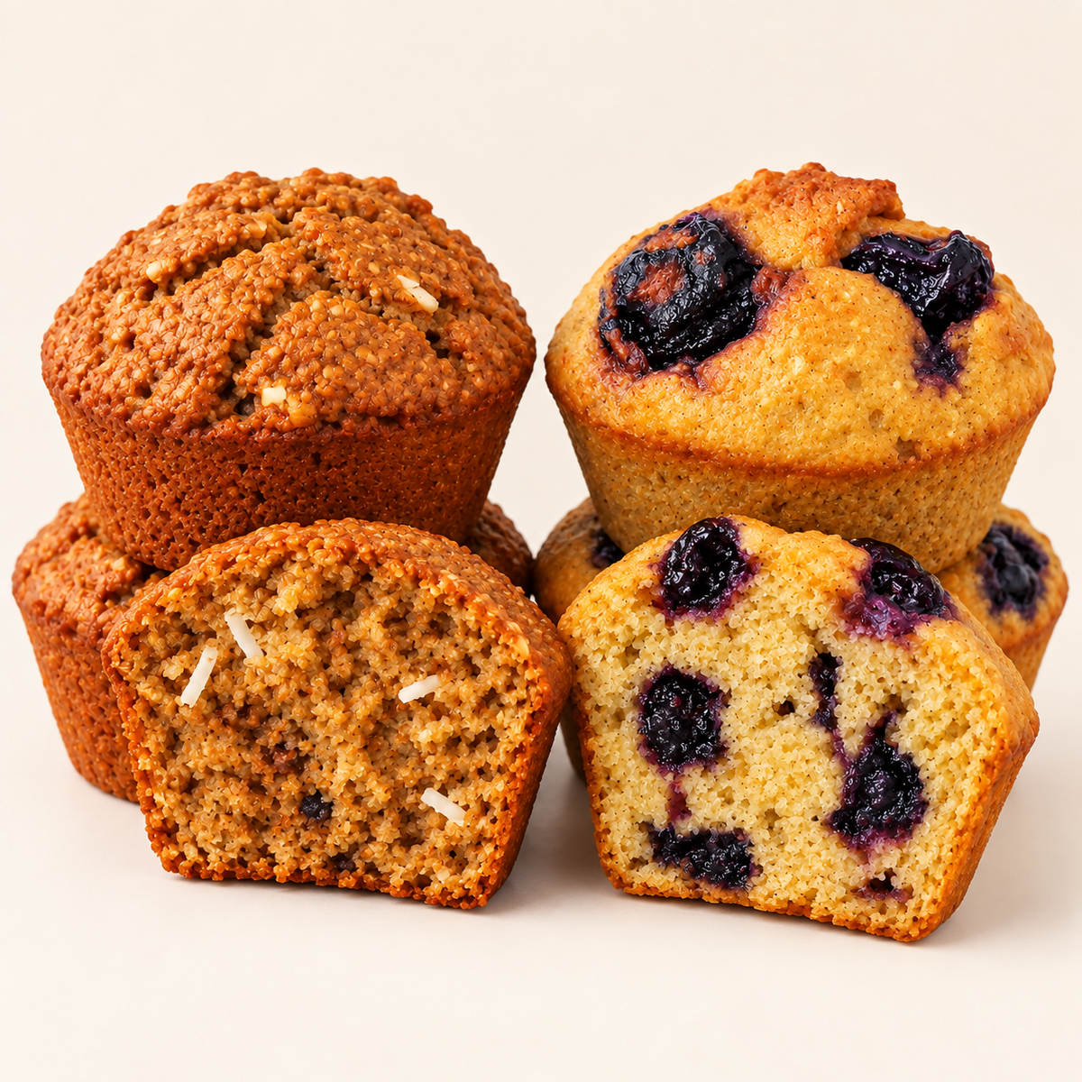 Muffins Coco e Manteiga de Amendoim e Milho & Blueberry Sem Culpa Honesto sem glúten