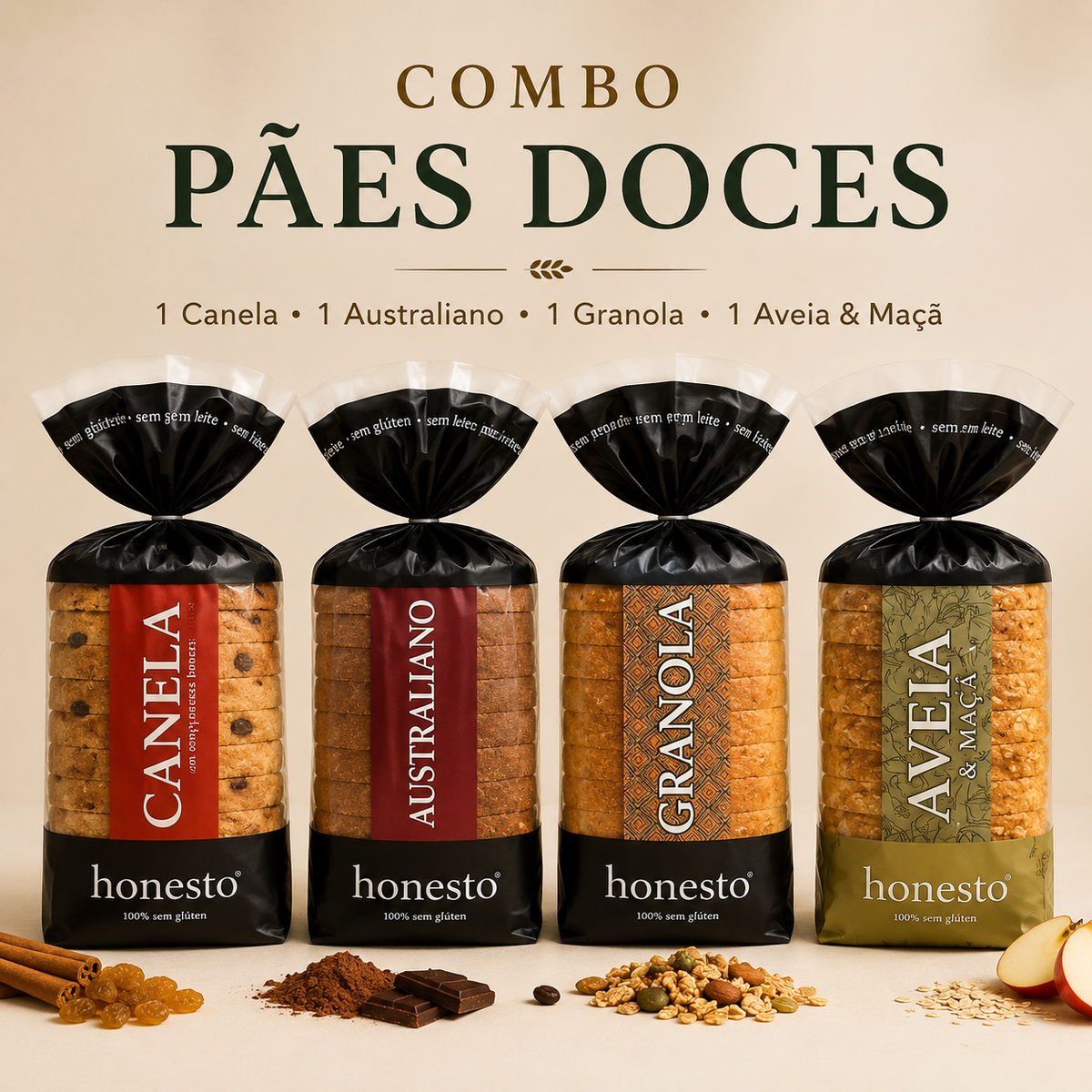 Combo Pães Doces Honesto sem glúten com quatro sabores