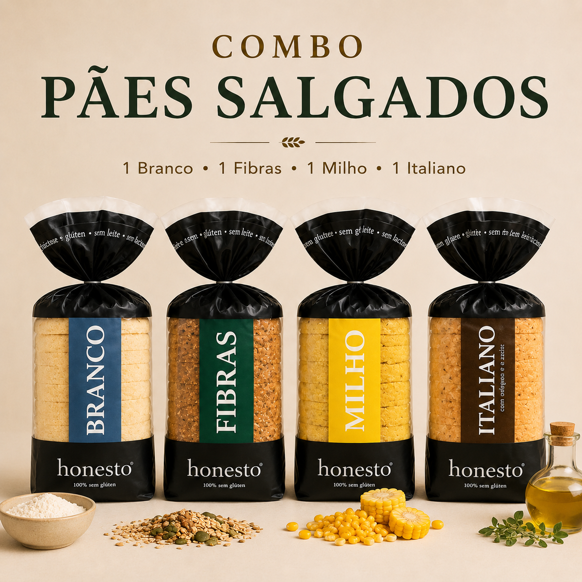 Combo Pães Salgados Honesto sem glúten com 4 unidades