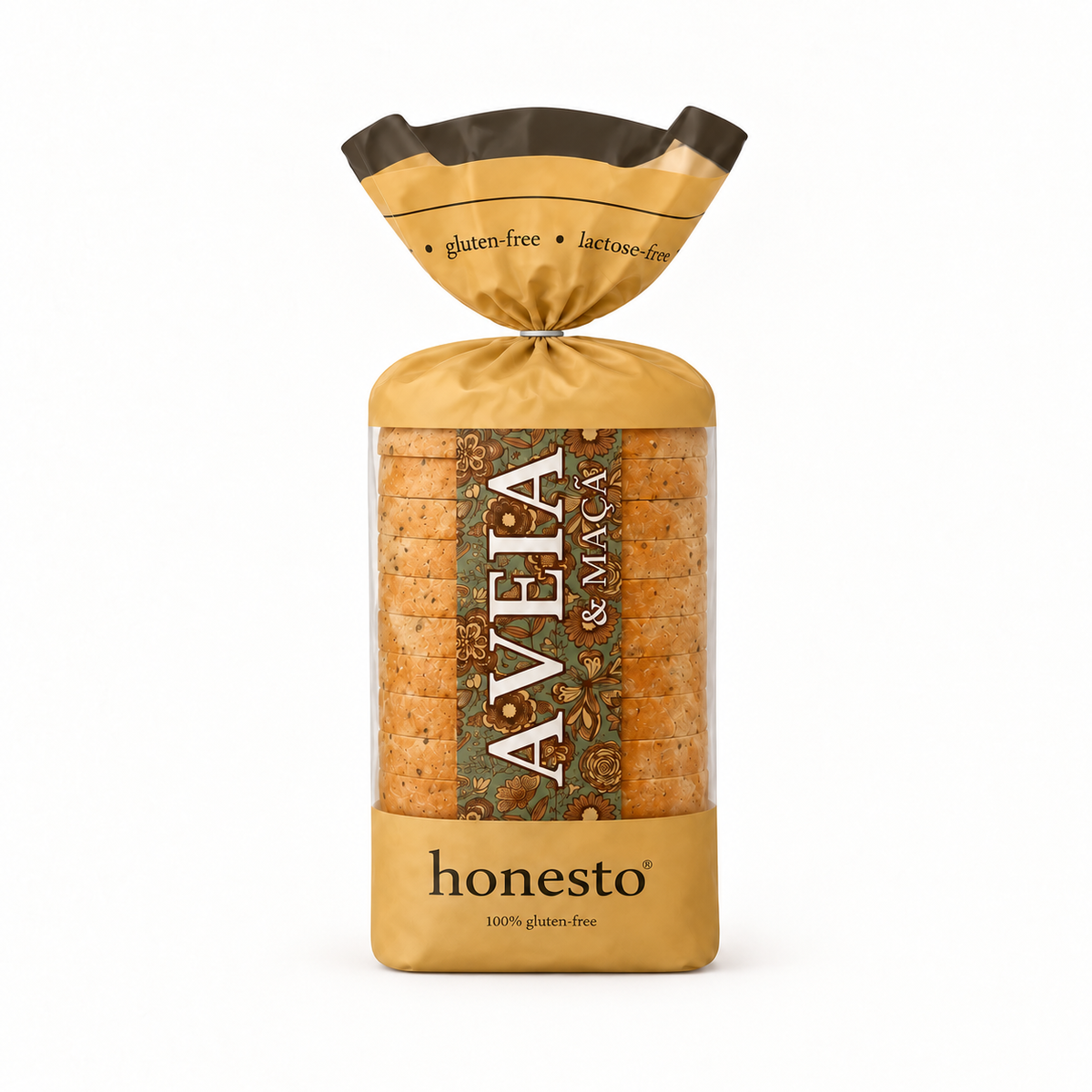 Embalagem do Pão Aveia & Maçã Honesto sem glúten e sem leite