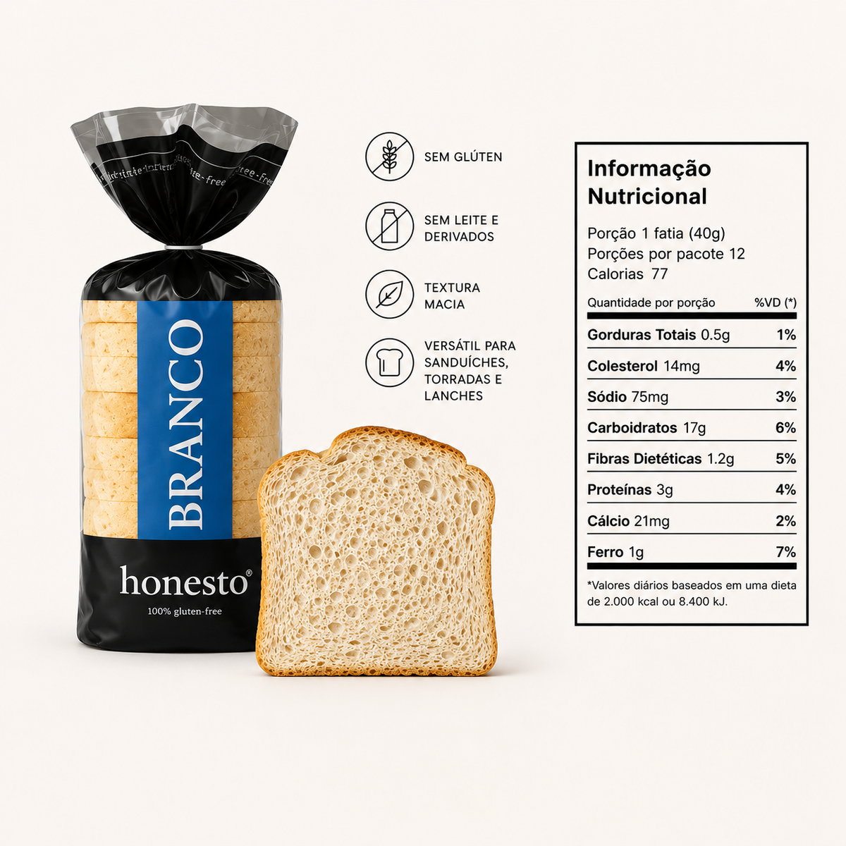 Pão Branco Honesto sem glúten com benefícios e tabela nutricional