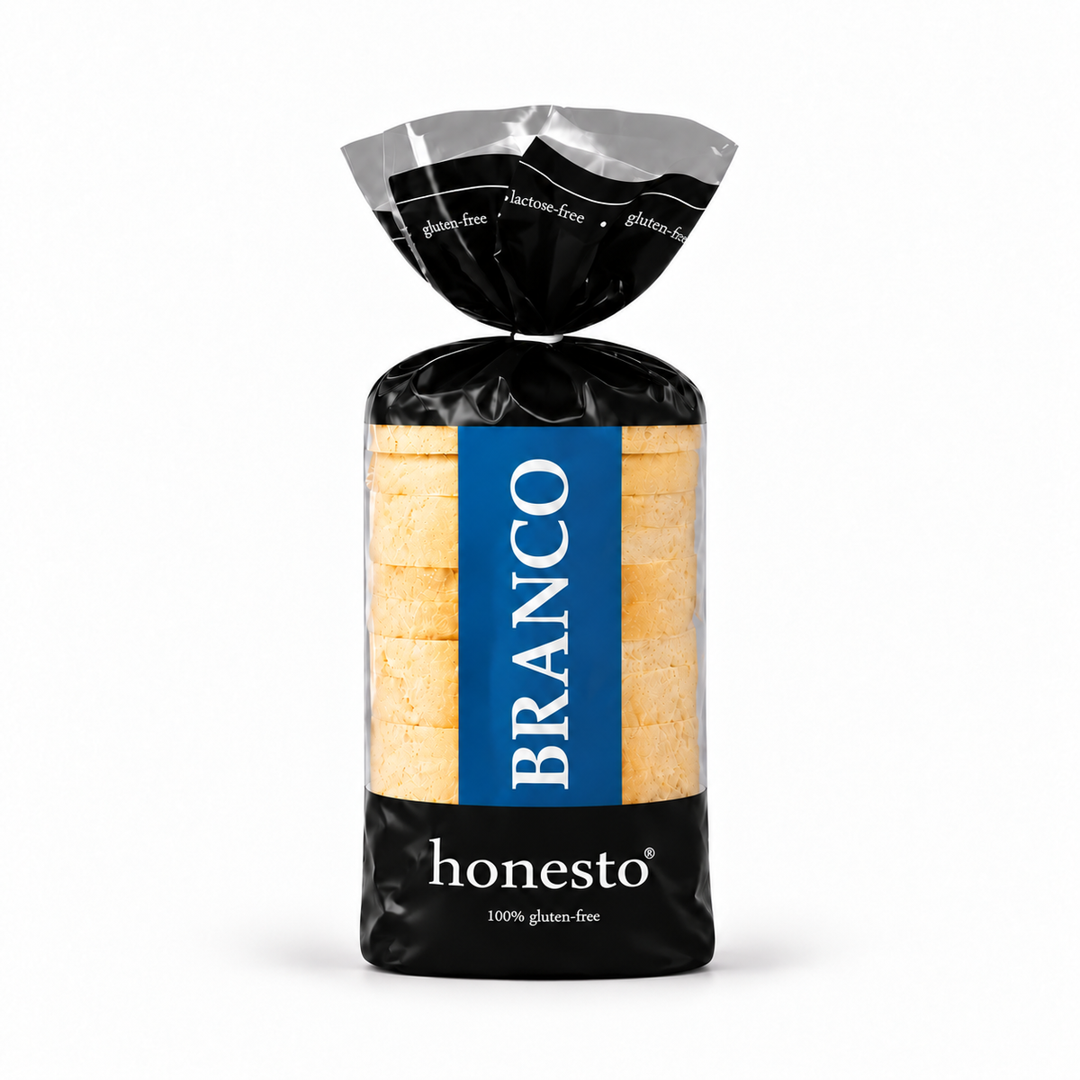 Embalagem do Pão Branco Honesto sem glúten e sem leite